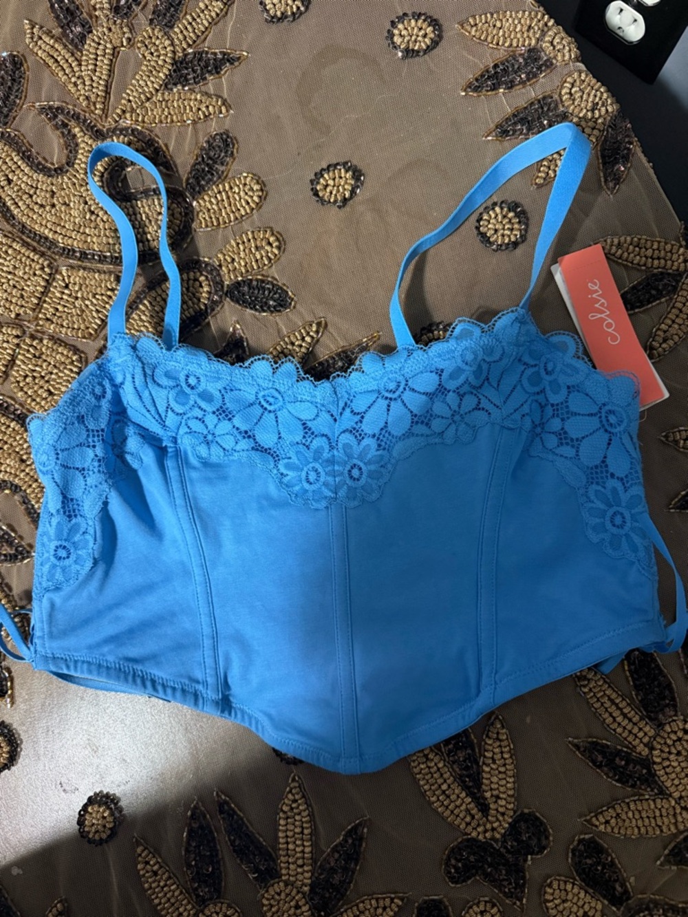 Colsie Bright Blue Lace Bustier Crop Top
